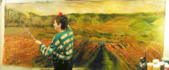 Susan painting for Leonhardt Vineyards  in 2009